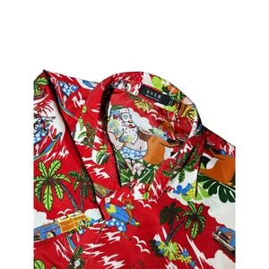 SSLR Mens 2XL Hawaiian Shirt Surfing Santa Reindeer Palm Tree Holiday